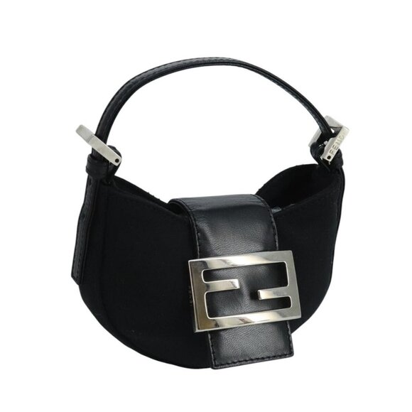 FENDI Mini Croissant Hand Bag Nylon Black Silver Auth - Picture 1 of 15